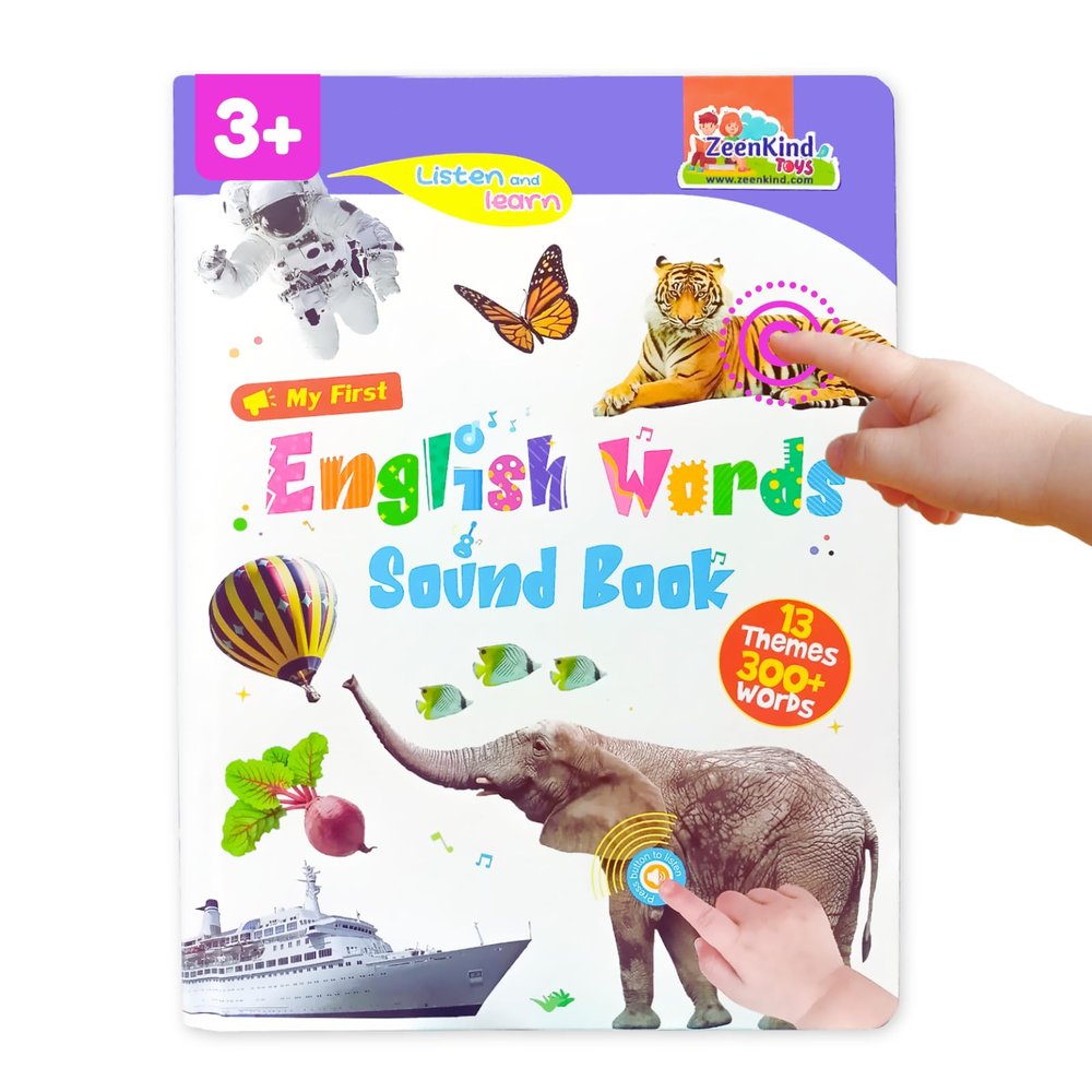 ZeenKind English Words Sound Book for Kids Toddlers 2,3,4,5,6 Years Old, 300+ Words Talking Interactive Audio Books for Early Learning English, and Educational Electronic Toy