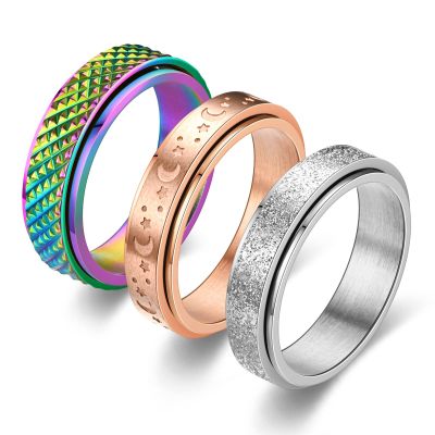 Fekang Anxiety Rings - Fidget Spinner Rings for Stress Relief, 4pcs 6MM Titanium Steel, Size 5-12 (7, 6mm Rainbow-Rose Gold-Silver 3pcs)