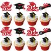 24 Pack Class of 2025 Cupcake Toppers Glitter Congrats Grad 2025 Done Diploma Cupcake Picks for Class of 2025 Graduation Theme Cake Decorations Party Supplies Red view 1