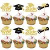 24 Pack 2025 Graduation Cupcake Toppers Glitter Class of 2025 Cupcake Picks Diploma Done Congrats Grad 2025 Cupcake Decorations for 2025 Graduation Theme Party Supplies Gold view 1