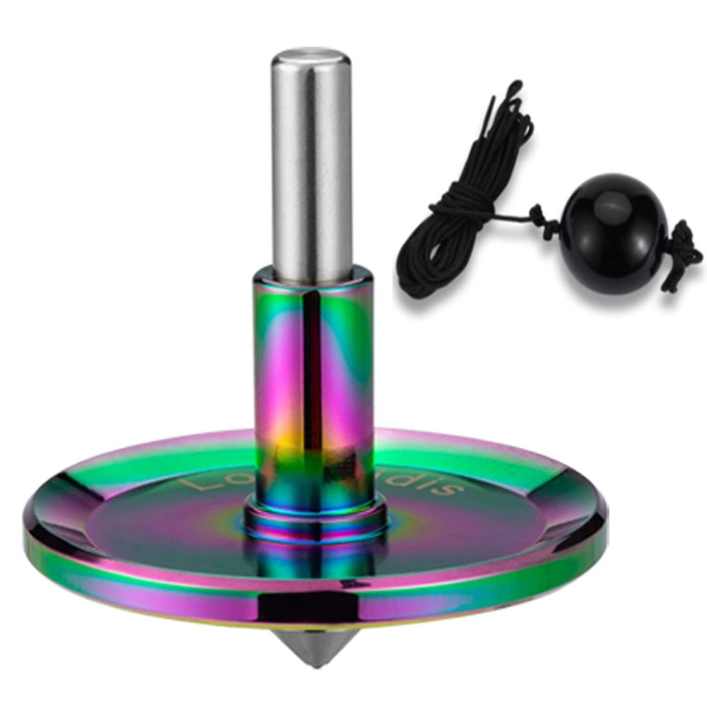 CHEETOP Rope Metal Spinning Top, High Performance Precision Stainless Steel Kill Time Anti-Gravity Perfect Balance Gyroscope, Spins Forever Exceed 10 Minutes Relieve Stress Desktop Toy (Iridescent)