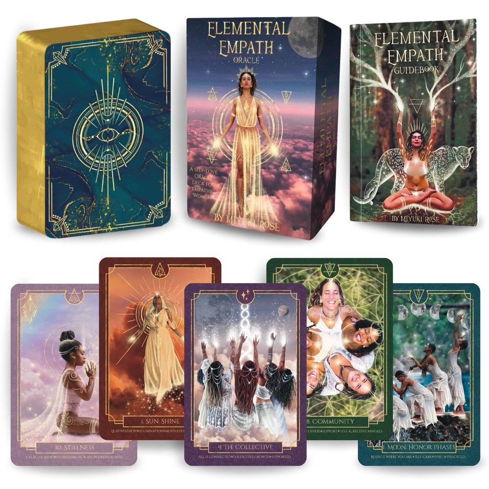 Earth Moon Magick Elemental Empath Oracle Card Set - 52 Cards with Guidebook Promotes Clarity, Spiritual Awakening - Recycled Paper Cards with Guide Book