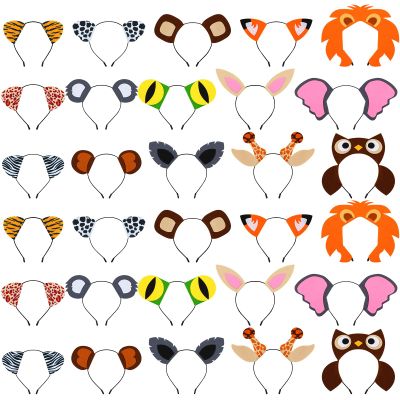 Kigeli 30 Pcs Jungle Animal Safari Ears Headbands for Hair Hoops Photo Booth Props One Birthday Easter Halloween Favors(Animals)
