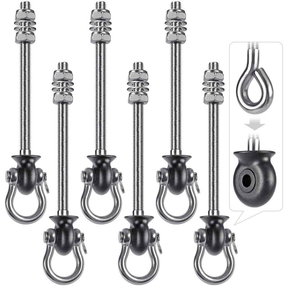 Dolibest Set of 6 Permanent Antirust Stainless Steel 304 Heavy Duty Swing Hangers, Playground Porch Yoga Seat,for Wood and Steel Beam Yoga Hammock Chair Punching 1500LB Capacity,180 Swing,9.64''