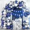 18th Birthday Decorations for Boys Blue Silver Balloons Garland Arch Kit with Number Foil Confetti Balloon Happy Birthday Bunting Banner Navy Blue Silver Party Decor for 18 Years Old Girls Anniversary view 1