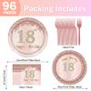 18th Birthday Decorations for Girls, Rose Gold Plates and Napkins, Pink Paper Party Supplies for Women - 96PCS Set Serves 24 Guests view 2