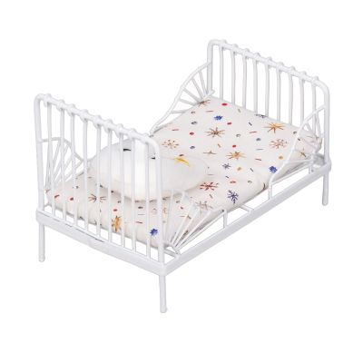 1:12 Scale Dollhouse, Furniture Mini Bed Set Decorative Pillow Metal Frame Lifelike Miniature Bed White (Star Pattern) Mini Doll