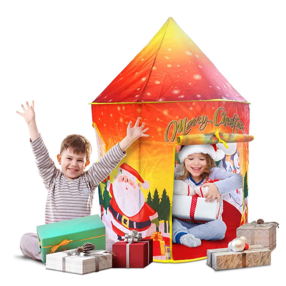 ArtCreativity Christmas Tent for Kids, Includes Stabilizing Rods and Carry Bag, Easy-Install Pop Up Toddler Play Tent, Indoor Play Christmas Decorations and Hours of Fun