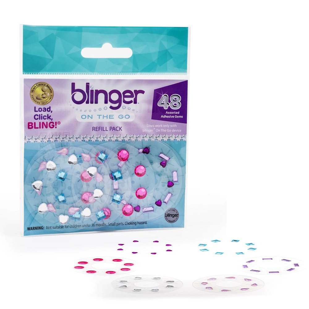 blinger On The Go (Mini) Refill Pack | 48 Acrylic Rhinestones in 6 Discs | Exclusive for Mini Gem Stamper (Sweet)