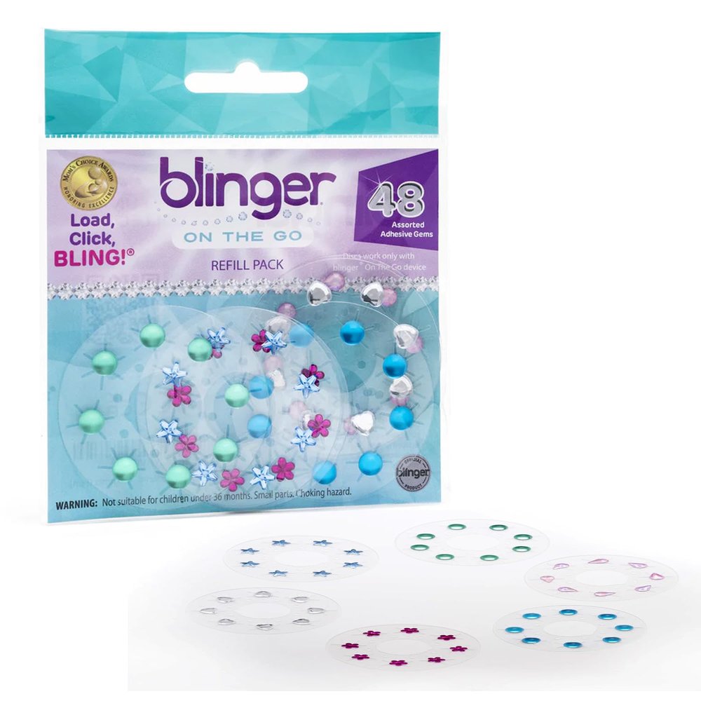 blinger On The Go (Mini) Refill Pack | 48 Acrylic Rhinestones in 6 Discs | Exclusive for Mini blinger Gem Stamper (Fun)