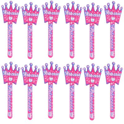 Zugar Land 34" Princess Crown Shape Pink Wand INFLATE (12 Pack) Great Royal Themed Birthday Party Favor Prop. Double-Sided Girly Pinky Inflatable Wand (Twelve Wands)