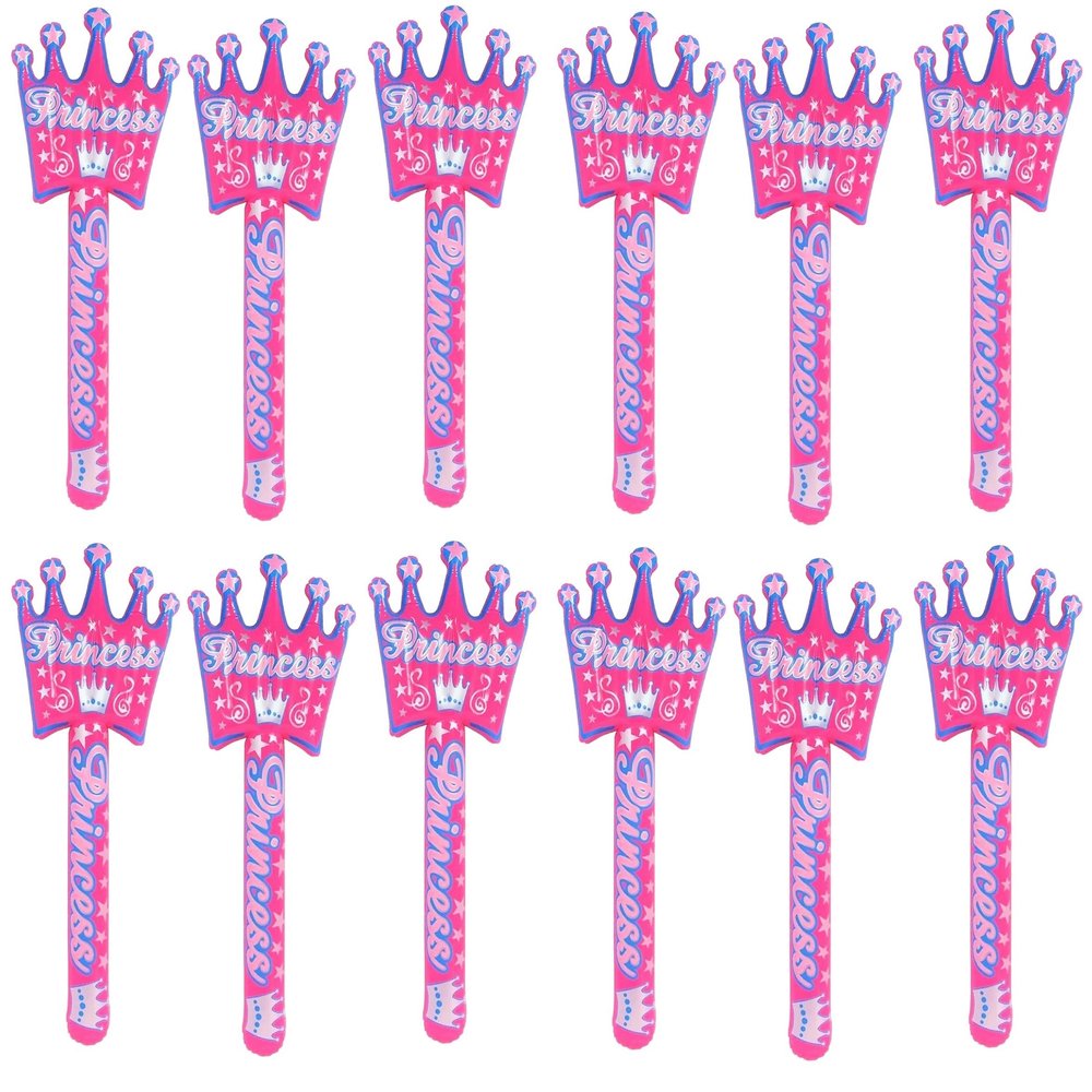 Zugar Land 34" Princess Crown Shape Pink Wand INFLATE (12 Pack) Great Royal Themed Birthday Party Favor Prop. Double-Sided Girly Pinky Inflatable Wand (Twelve Wands)