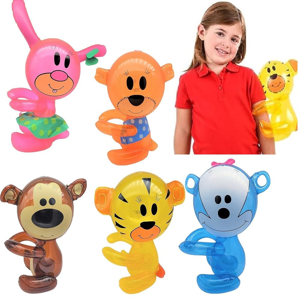 Hug Me Inflatable Safari Wild Zoo Animals (24 Pack) Hugging Arms Tiger, Monkey, Rabbit, Bunny, Teddy Bear Jungle Party Decorations