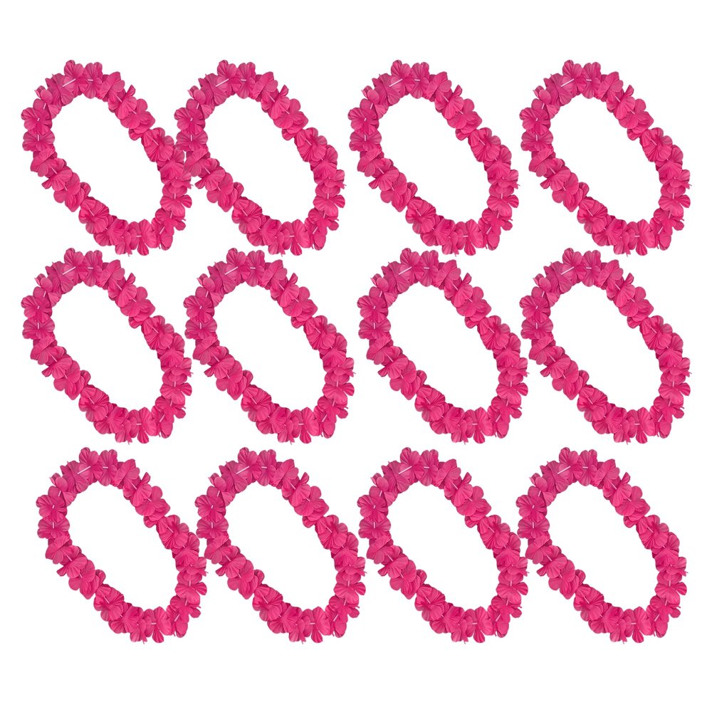 blinkee 12 Pack Hawaiian Luau Party Pink Flower Lei Necklace - 36" Eco-Friendly Tropical Accessory for Summer Celebrations and Themed Parties