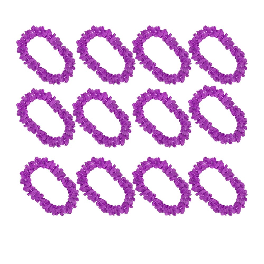 blinkee 12 Pack - Hawaiian Luau Party Purple Flower Lei Necklace, 36" Eco-Friendly Non-Light Up Accessory for School Carnivals and Fundraising Events