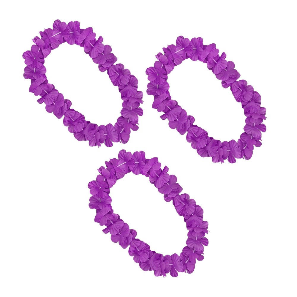 blinkee 3 Pack - Hawaiian Luau Party Purple Flower Lei Necklace, 36" Eco-Friendly Non-Light Up Accessory for School Carnivals and Fundraising Events