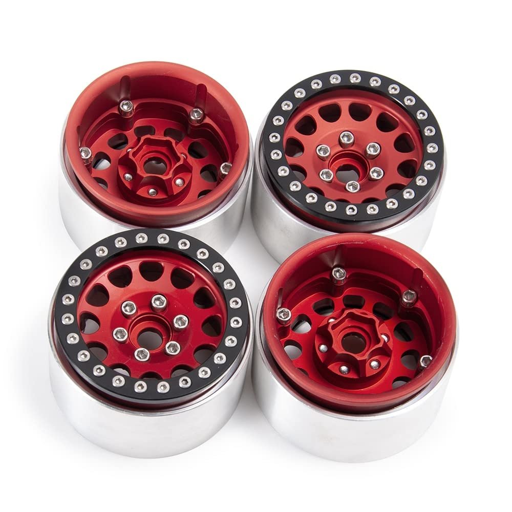 4Pcs Aluminum Alloy 1.9inch Beadlock Wheels Rims for Axial SCX10 II 90046 AXI03007 Traxxas TRX4 D90 1/10 RC Crawler Car (Color : Red 4PCS)