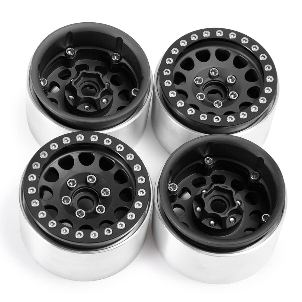 4Pcs Aluminum Alloy 1.9inch Beadlock Wheels Rims for Axial SCX10 II 90046 AXI03007 Traxxas TRX4 D90 1/10 RC Crawler Car (Color : Black 4PCS)