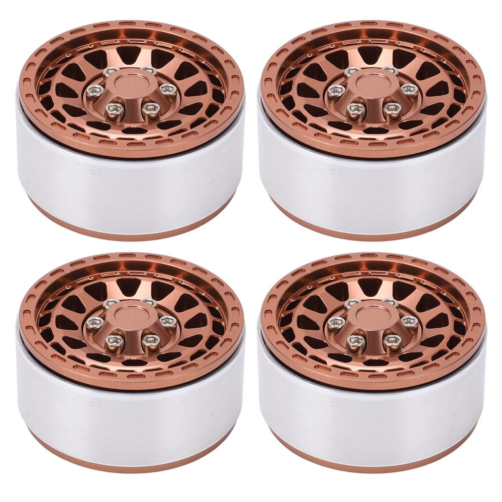Tyenaza RC Car Wheel Hub, 4pcs Beadlock RC Car Wheel Hub Set 1.9in Aluminum Alloy Tire Rim for 1/10 1/12 1/14 Remote Control Cars(Brown)