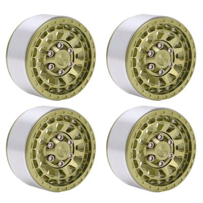 Tyenaza RC Car Wheel Hub, 4pcs Beadlock RC Car Wheel Hub Set 1.9in Aluminum Alloy Tire Rim for 1/10 1/12 1/14 Remote Control Cars(Light Green)