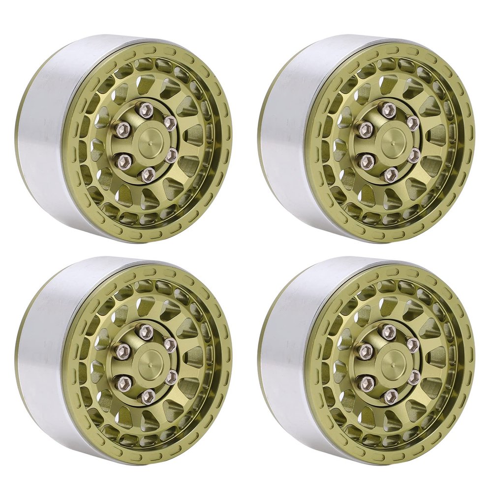 Tyenaza RC Car Wheel Hub, 4pcs Beadlock RC Car Wheel Hub Set 1.9in Aluminum Alloy Tire Rim for 1/10 1/12 1/14 Remote Control Cars(Light Green)
