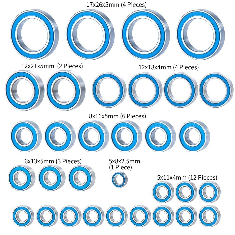 32Pcs Wheel Hub Axle Blue Sealed Bearing Kit for Traxxas TRX-4 TRX4 E-Revo 2.0 TRA86086-4 1/10 RC Crawler Car Parts