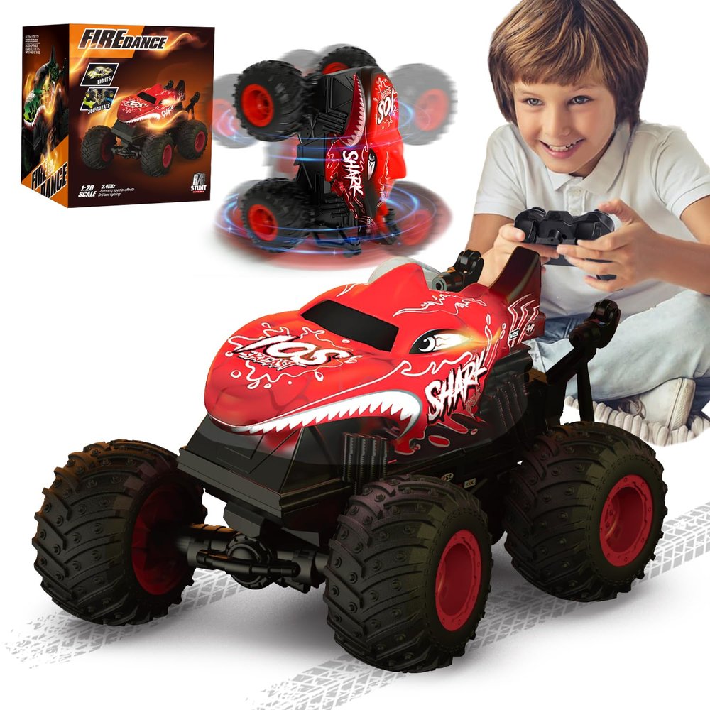 Gohero Remote Control Monster Truck Toys, 1:20 Scale RC Shark Monster Trucks with Light & Music, 2.4Ghz Remote Control Car Boys 4-7 & 8-12, Remote Control Truck with 360 Spin Walk Upright & Drift