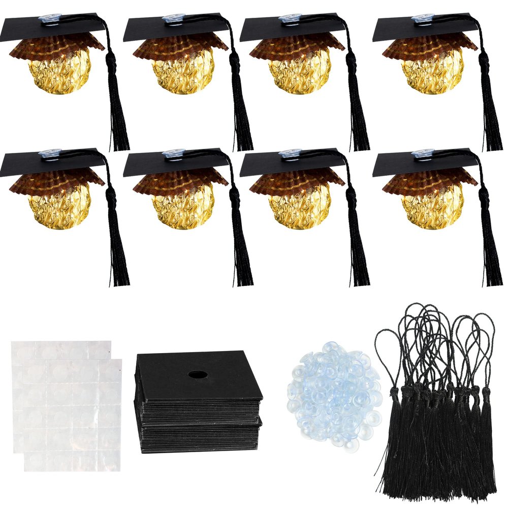 Gyufise 36Pcs Graduation Decorations 2026 Graduation Cap Cupcake Toppers Chocolate Decorations Mini Grad Cap Decor with Tassel Adhesive Dots for Class of 2026 Congrats Grad Black