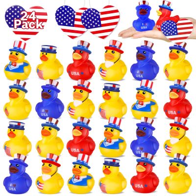 24 Pcs Patriotic Rubber Ducks, 4th of July Ducks for Jeeps, Fourth of July Independence Day Party Favors, Memorial Day Decorations, Bath Pool Toys, Valentines Day Gifts for Kids, Birthday Party Favors