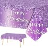 3 Pieces Purple Silver Birthday Tablecloths for Happy Birthday Party Decorations Plastic Disposable Purple Birthday Theme Table Covers for Girls Women Silver Glitter Birthday Party Supplies 54x108Inch view 1