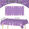 3 Pieces Purple Silver Birthday Tablecloths for Happy Birthday Party Decorations Plastic Disposable Purple Birthday Theme Table Covers for Girls Women Silver Glitter Birthday Party Supplies 54x108Inch view 2
