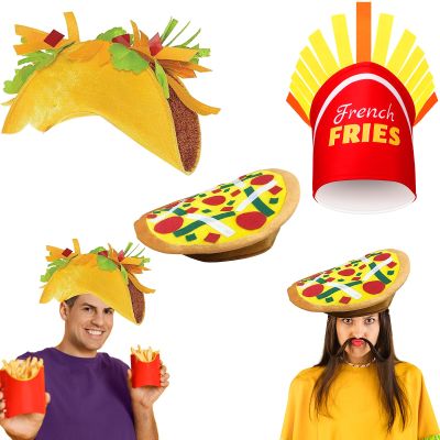 Handepo 3 Pcs Pizza Hat Taco French Fries Food Costume Hat Crazy for Cinco De Mayo, Halloween Costume Accessory Fiesta Party