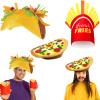 Handepo 3 Pcs Pizza Hat Taco French Fries Food Costume Hat Crazy for Cinco De Mayo, Halloween Costume Accessory Fiesta Party view 1