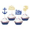 24Pcs Military Themed Cupcake Toppers Glitter Boot Camp Bound Cupcake Picks Navy Bound Themed Cupcake Decorations Welcome Ceremony Army Birthday Party Cake Decorations Supplies Blue Gold view 1