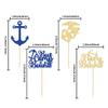24Pcs Military Themed Cupcake Toppers Glitter Boot Camp Bound Cupcake Picks Navy Bound Themed Cupcake Decorations Welcome Ceremony Army Birthday Party Cake Decorations Supplies Blue Gold view 2