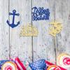 24Pcs Military Themed Cupcake Toppers Glitter Boot Camp Bound Cupcake Picks Navy Bound Themed Cupcake Decorations Welcome Ceremony Army Birthday Party Cake Decorations Supplies Blue Gold view 4