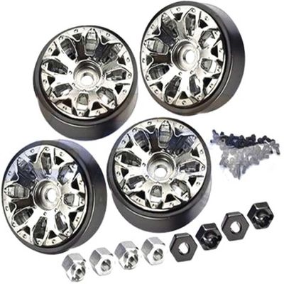 GPM Upgrades Aluminum 1-Inch Beadlock Wheel Rims Set for 1/18 4WD TRX4M Ford Bronco97074-1 Land Rover Defender97054-1 1/24 4WD SCX24 DeadboltAXI90081 SCX24 CRCAXI00002 RC Car (Silver)
