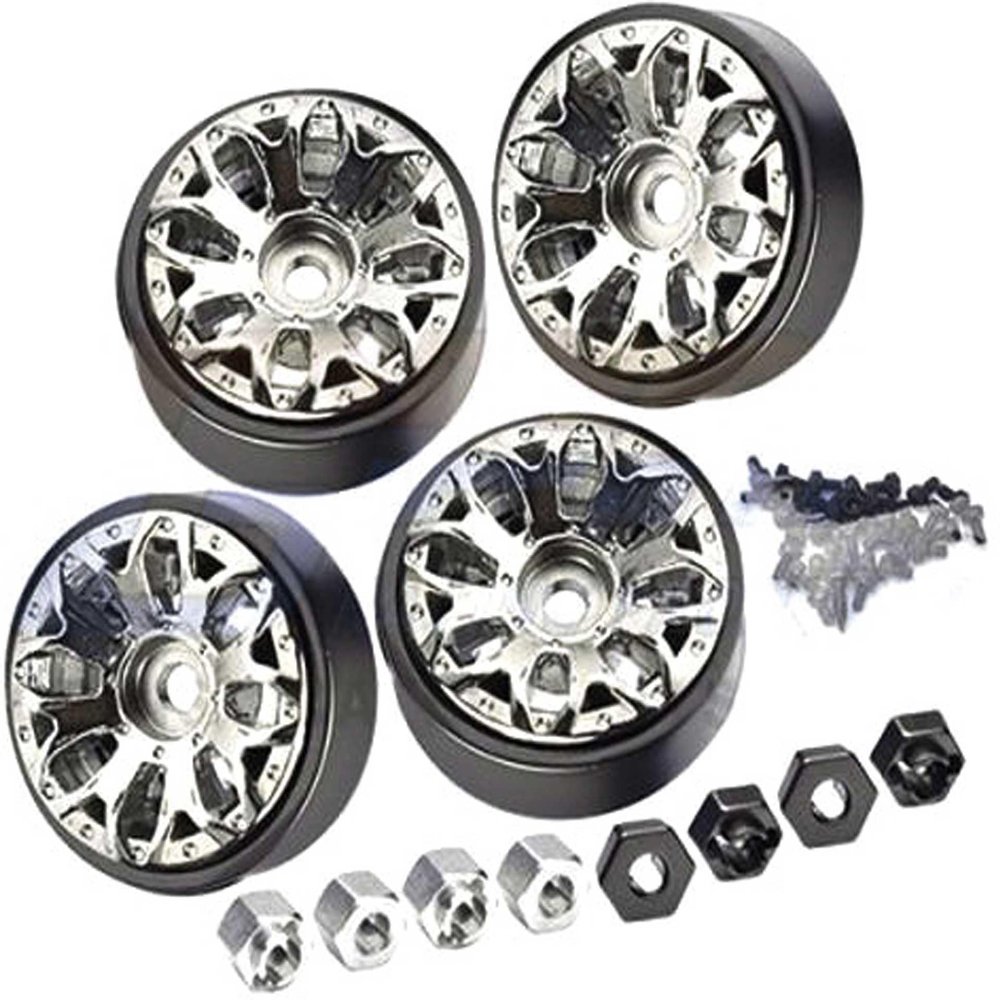 GPM Upgrades Aluminum 1-Inch Beadlock Wheel Rims Set for 1/18 4WD TRX4M Ford Bronco97074-1 Land Rover Defender97054-1 1/24 4WD SCX24 DeadboltAXI90081 SCX24 CRCAXI00002 RC Car (Silver)