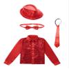 Aislor Kids Boys Girls Sequins Spread Collar Shirt Jacket Hip Hop Jazz Disco Dance Costume with Hat Bowtie Necktie Red 7-8 Years view 3