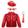 Aislor Kids Boys Girls Sequins Spread Collar Shirt Jacket Hip Hop Jazz Disco Dance Costume with Hat Bowtie Necktie Red 9-10 Years view 1
