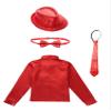 Aislor Kids Boys Girls Sequins Spread Collar Shirt Jacket Hip Hop Jazz Disco Dance Costume with Hat Bowtie Necktie Red 9-10 Years view 4