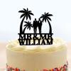 Personalized Mr And Mr Wedding Cake Toppers Grooms Beach Theme Cake Toppers Under Palm Tree in Beach Cake Topper Mr Mr Silhouette Black Acrylic Engagement Two Men Gifts with Last Name view 1