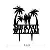 Personalized Mr And Mr Wedding Cake Toppers Grooms Beach Theme Cake Toppers Under Palm Tree in Beach Cake Topper Mr Mr Silhouette Black Acrylic Engagement Two Men Gifts with Last Name view 3