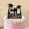 Personalized Mr And Mr Wedding Cake Toppers Grooms Beach Theme Cake Toppers Under Palm Tree in Beach Cake Topper Mr Mr Silhouette Black Acrylic Engagement Two Men Gifts with Last Name view 4