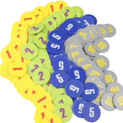 HAKITAROOM 100 Poker Chips Set - 1.58 Inch Circular Plastic Coins for Games and Counting, 4.5g Each, Perfect Game PropsTeaching incentives (Box of 100 Pieces 1.58 inch, Face Value:1.2.5.10)