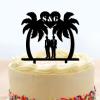 Gay Wedding Cake Toppers Personalized Mr And Mr Beach Theme Black Acrylic Cake Toppers Gay Couple Silhouette Custom Last Name Same Sex Two Men Gifts for Wedding Grooms Under Palm Tree in Beach view 1