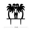 Gay Wedding Cake Toppers Personalized Mr And Mr Beach Theme Black Acrylic Cake Toppers Gay Couple Silhouette Custom Last Name Same Sex Two Men Gifts for Wedding Grooms Under Palm Tree in Beach view 3
