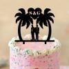 Gay Wedding Cake Toppers Personalized Mr And Mr Beach Theme Black Acrylic Cake Toppers Gay Couple Silhouette Custom Last Name Same Sex Two Men Gifts for Wedding Grooms Under Palm Tree in Beach view 4