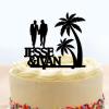 Grooms Cake Toppers Personalized Gay Beach Theme Black Acrylic Cake Toppers Mr Mr Silhouette Custom Names Same Sex Cake Supplies for Anniversary Party Under Palm Tree in Beach view 1