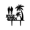 Grooms Cake Toppers Personalized Gay Beach Theme Black Acrylic Cake Toppers Mr Mr Silhouette Custom Names Same Sex Cake Supplies for Anniversary Party Under Palm Tree in Beach view 2